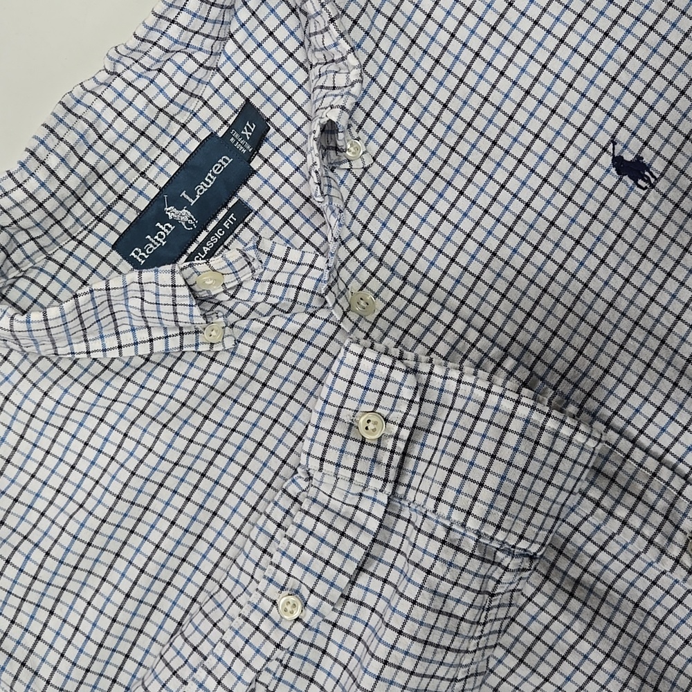 Ralph Lauren Classic Fit Button-Down Shirt XL‎ Blue & Cream Check Cotton